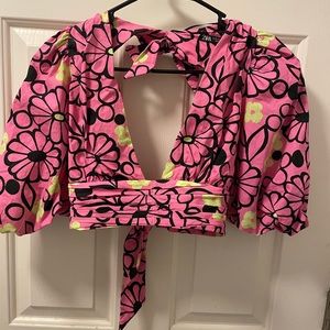 Zara pink puff sleeve crop blouse
